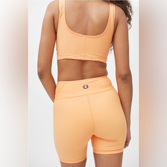 Champion x Urban Outfitters Ribbed Bike Short Size Small Bright Orange 5" Inseam - Picture 7 of 11